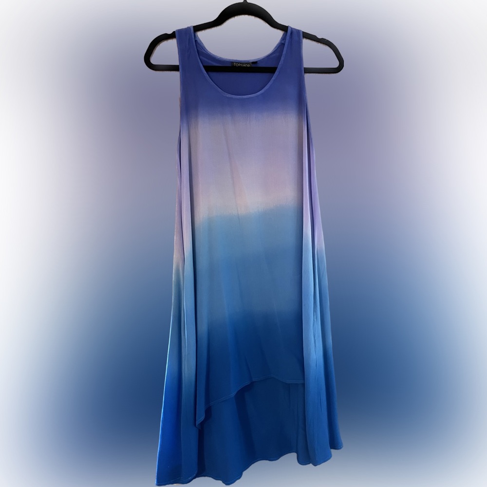 Topshop blue ombré, high/low silk dress with pockets